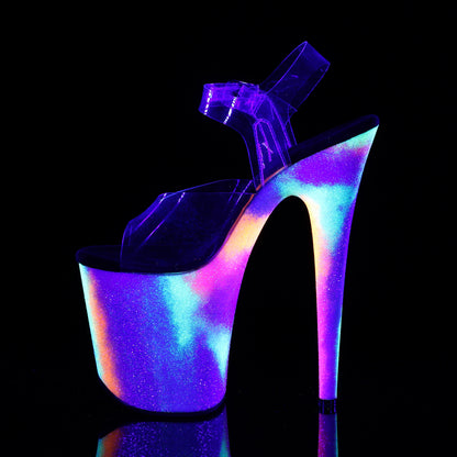 FLAMINGO-808GXY 8" Clear Neon Glitter Pole Dancer Platforms-Pleaser- Sexy Shoes Pole Dance Heels