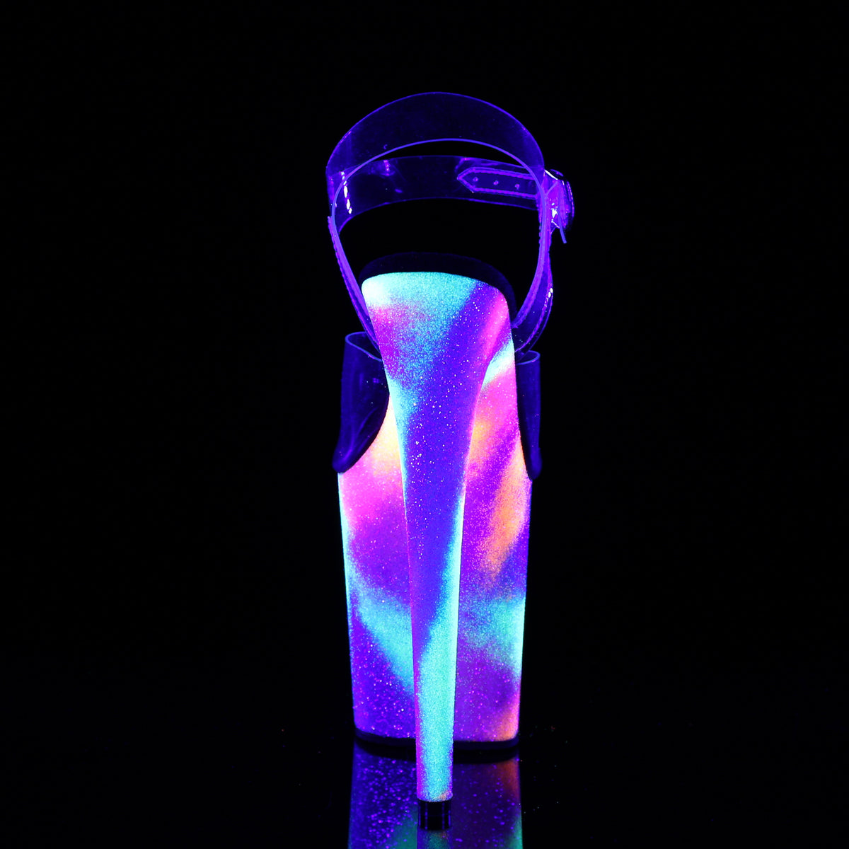 FLAMINGO-808GXY 8" Clear Neon Glitter Pole Dancer Platforms-Pleaser- Sexy Shoes Fetish Footwear