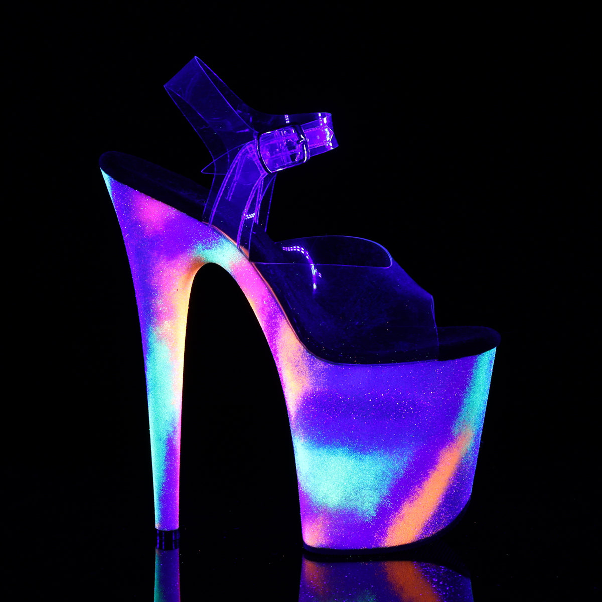 FLAMINGO-808GXY 8" Clear Neon Glitter Pole Dancer Platforms-Pleaser- Sexy Shoes Fetish Heels