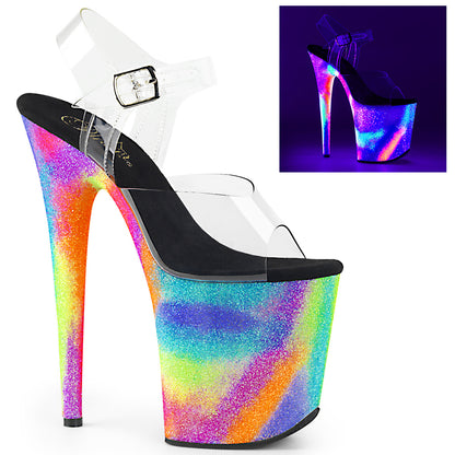 FLAMINGO-808GXY 8" Clear Neon Glitter Pole Dancer Platform Shoes