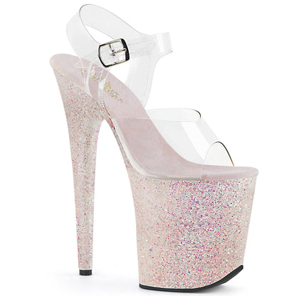 FLAMINGO-808LG Pleasers 8" Heel Clear Opal Glitter Platform High Heel Shoes