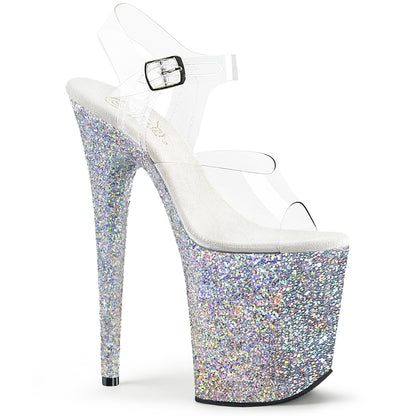 Flamingo-808LG 8 "Heel Clear Silver Glitter strippers schoenen