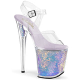 Flamingo-808mc 8 "Tacón transparente de lavanda Holo exótico zapatos de baile