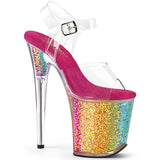 FLAMINGO-808RG-02 Pleaser 8" Heel Clear/Rainbow Confetti Platforms (Exotic Dancing)