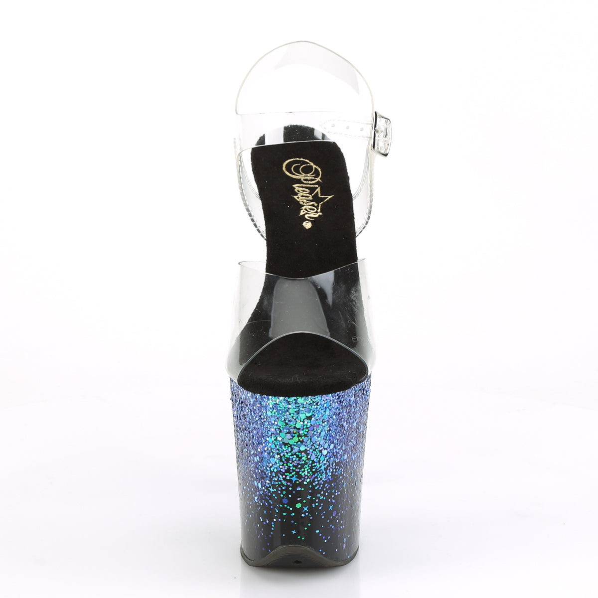 FLAMINGO-808SS 8" Heel Clear Black Blue Glitter Dance Shoes-Pleaser- Sexy Shoes Alternative Footwear