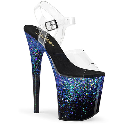 Flamingo-808SS 8 "Heel Clear Black Blue Glitter Dance Shoes