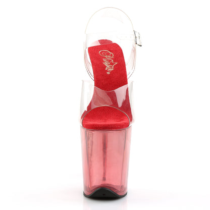 FLAMINGO-808T 8" Clear and Red Tinted Pole Dancer Platforms-Pleaser- Sexy Shoes Alternative Footwear
