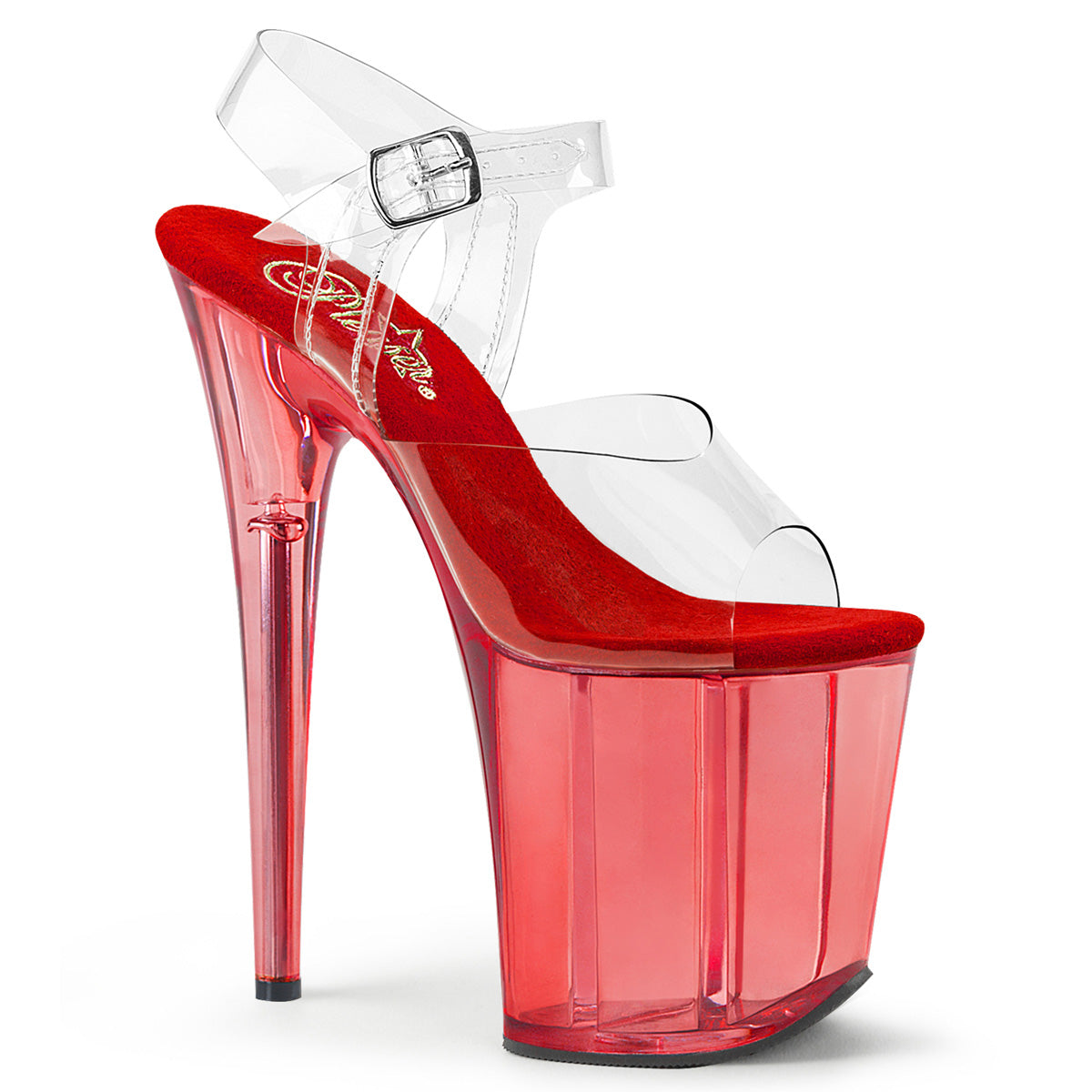 FLAMINGO-808T 8" Clear and Red Tinted Pole Dancer Platform Shoes