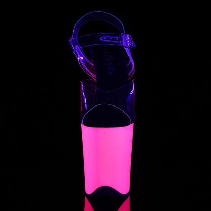 FLAMINGO-808UV 8" Heel Clear Neon Pink Pole Dancer Platforms-Pleaser- Sexy Shoes Alternative Footwear