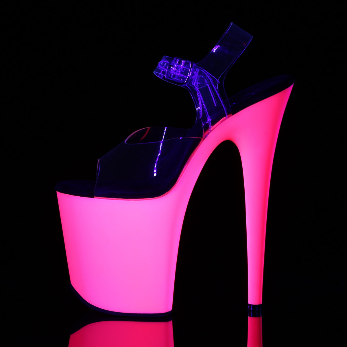 FLAMINGO-808UV 8" Heel Clear Neon Pink Pole Dancer Platforms-Pleaser- Sexy Shoes Pole Dance Heels