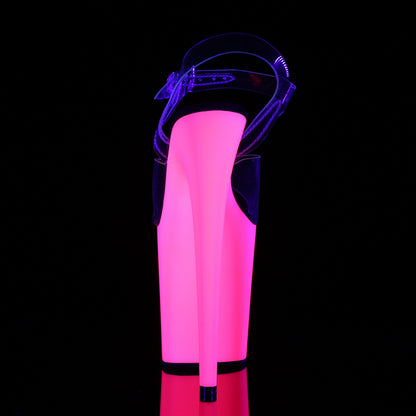 FLAMINGO-808UV 8" Heel Clear Neon Pink Pole Dancer Platforms-Pleaser- Sexy Shoes Fetish Footwear