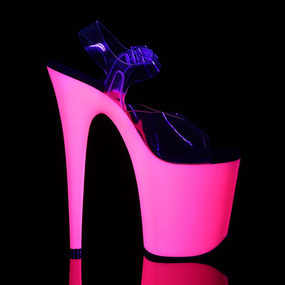 FLAMINGO-808UV 8" Heel Clear Neon Pink Pole Dancer Platforms-Pleaser- Sexy Shoes Fetish Heels