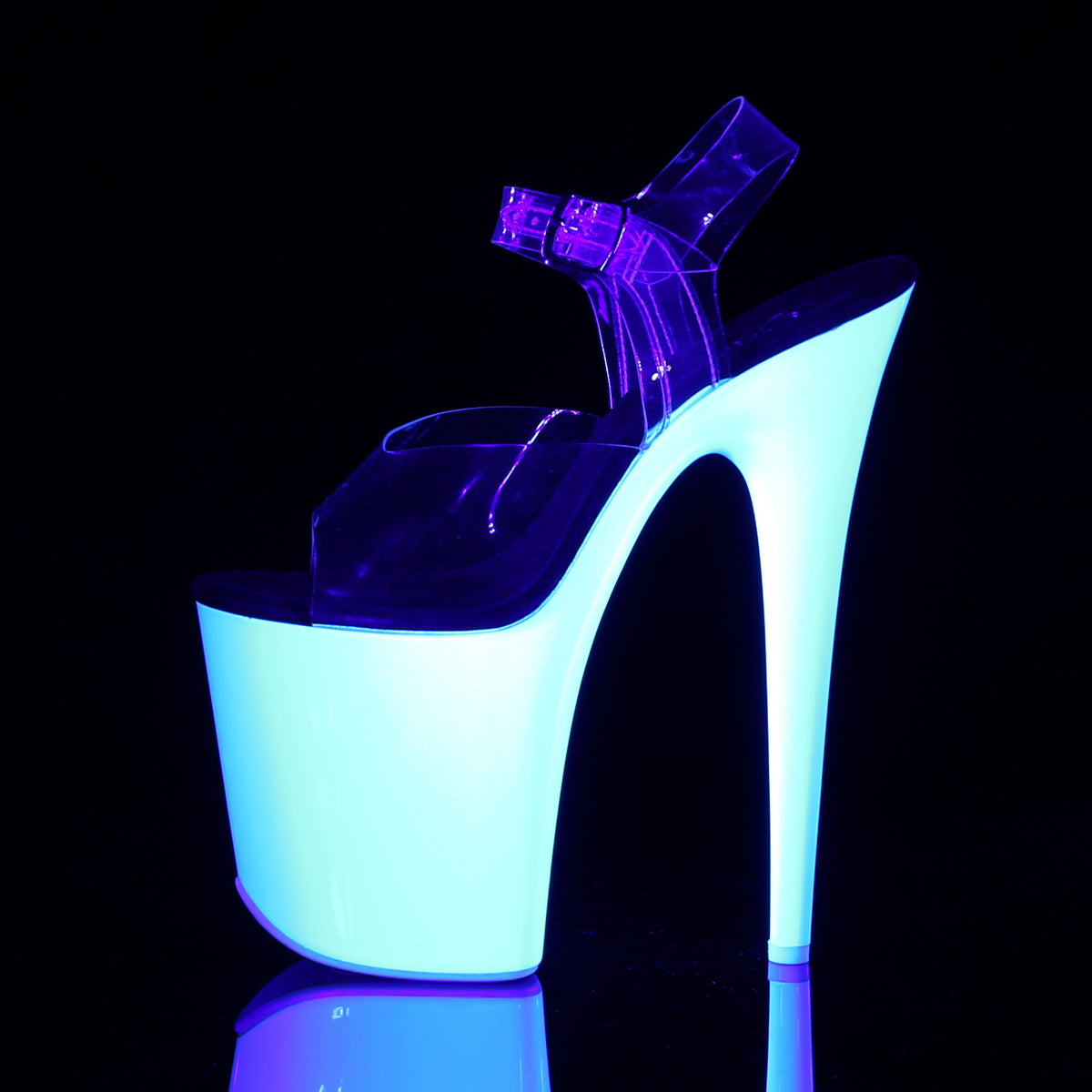 FLAMINGO-808UV 8" Heel Clear Neon White Pole Dancer Shoes-Pleaser- Sexy Shoes Pole Dance Heels