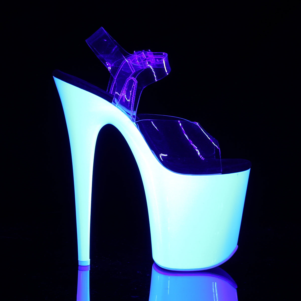 FLAMINGO-808UV 8" Heel Clear Neon White Pole Dancer Shoes-Pleaser- Sexy Shoes Fetish Heels