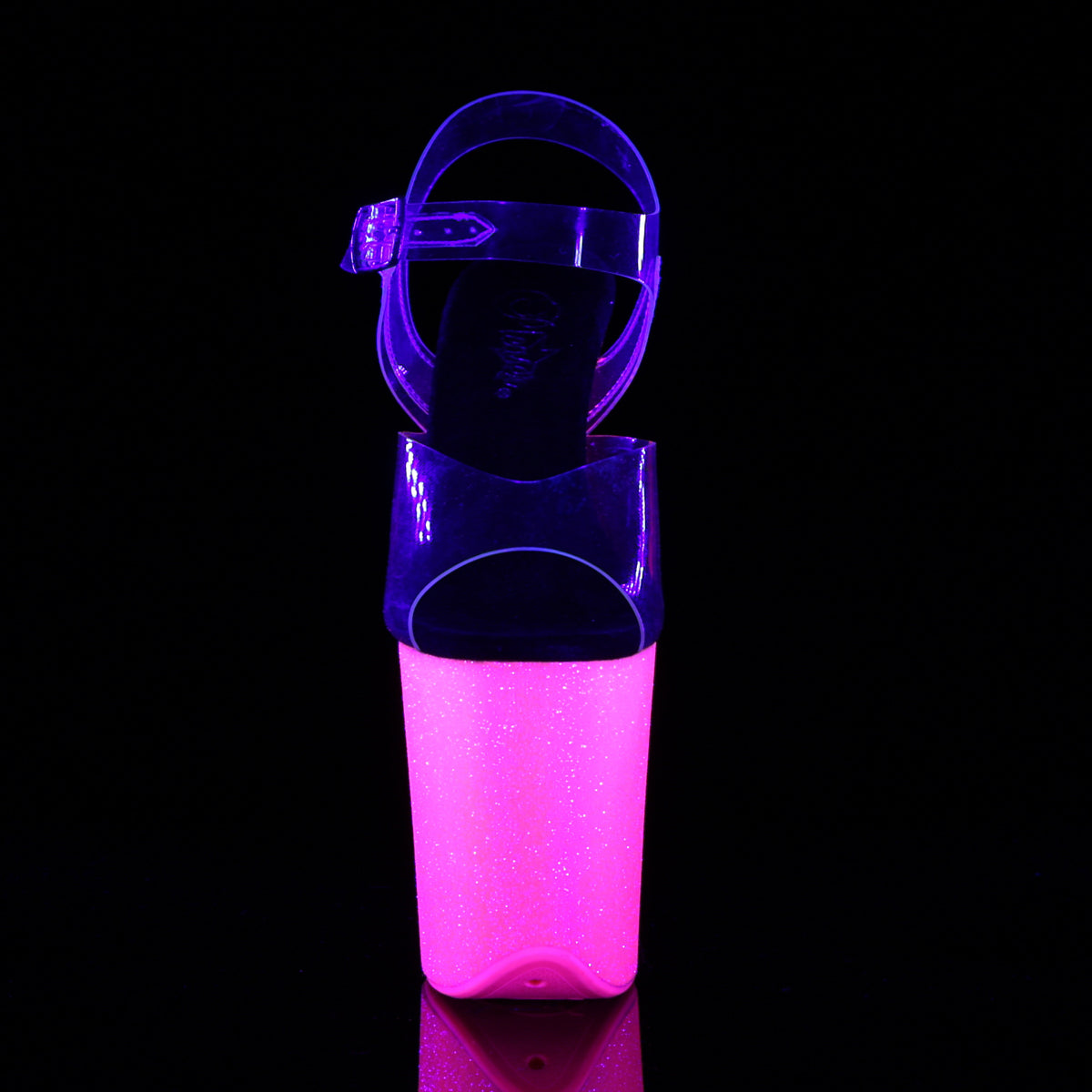 FLAMINGO-808UVG Sexy Shoes Clear Neon Pink Glitter Strippers-Pleaser- Sexy Shoes Alternative Footwear