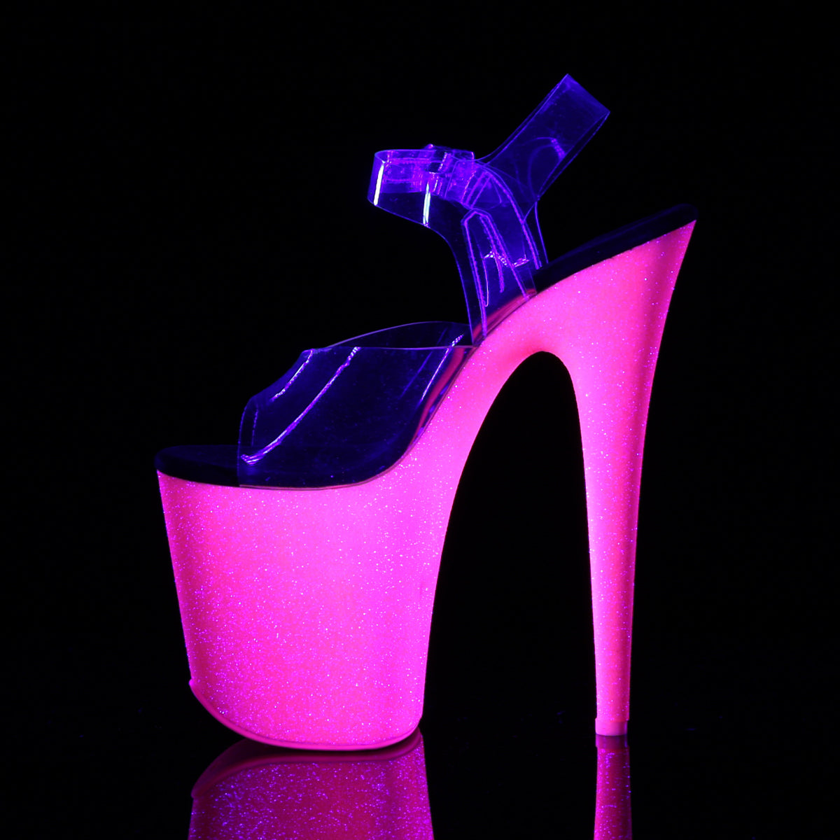 FLAMINGO-808UVG Sexy Shoes Clear Neon Pink Glitter Strippers-Pleaser- Sexy Shoes Pole Dance Heels