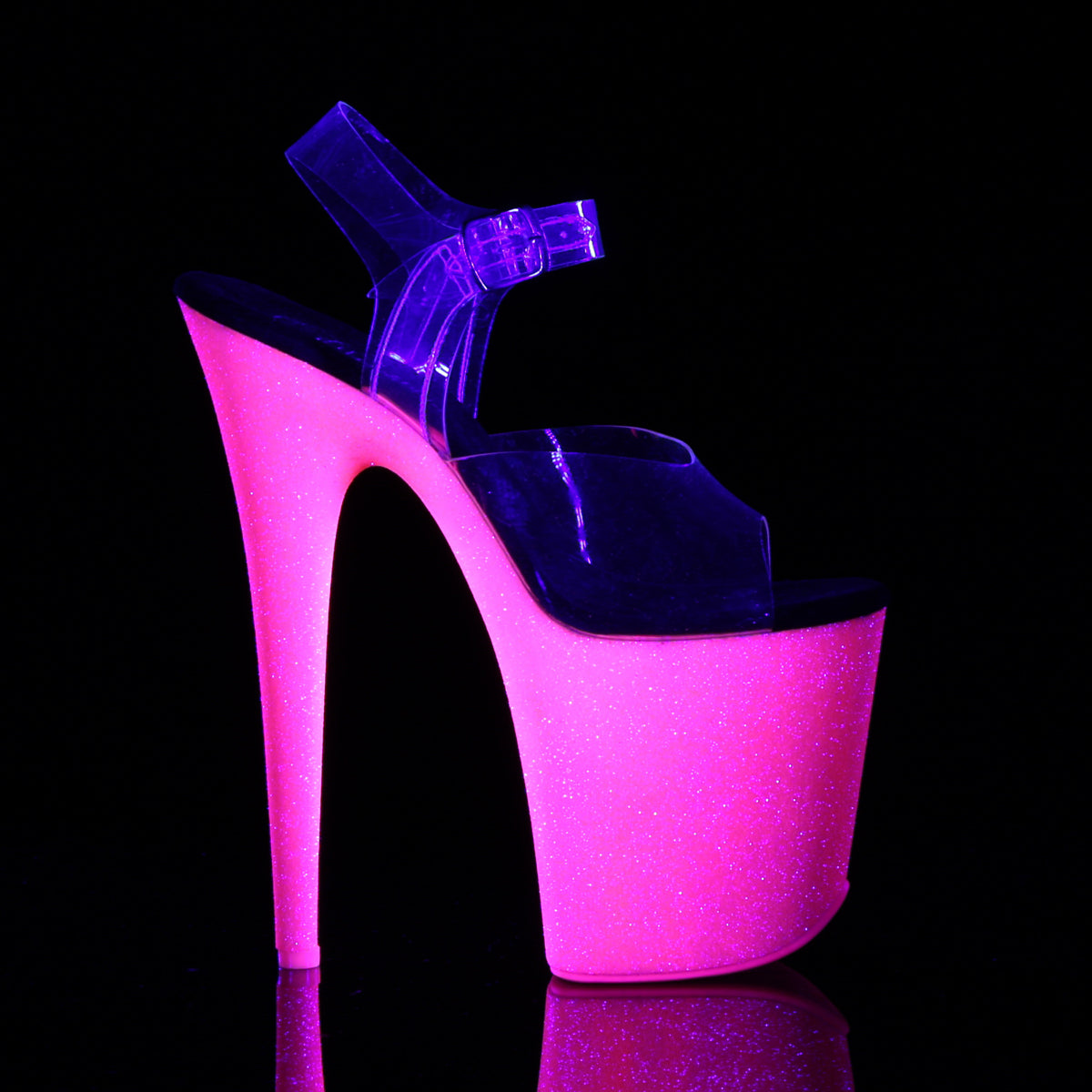 FLAMINGO-808UVG Sexy Shoes Clear Neon Pink Glitter Strippers-Pleaser- Sexy Shoes Fetish Heels