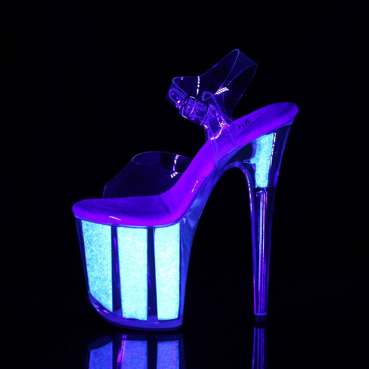 FLAMINGO-808UVG 8" Heel Clear Neon Glitter Strippers Shoes-Pleaser- Sexy Shoes Pole Dance Heels