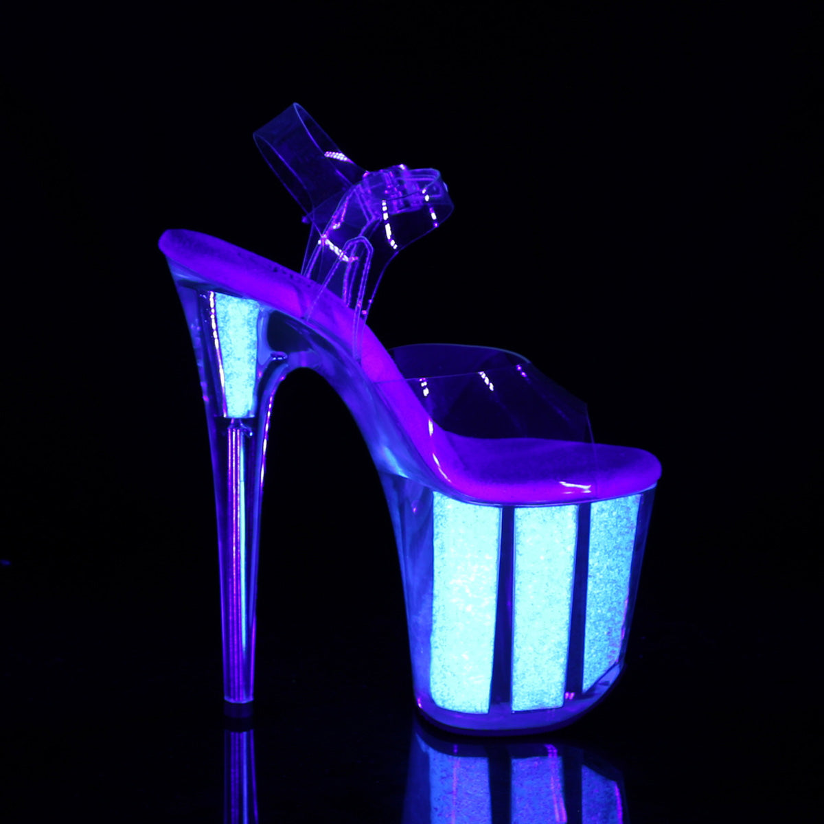 FLAMINGO-808UVG 8" Heel Clear Neon Glitter Strippers Shoes-Pleaser- Sexy Shoes Fetish Heels