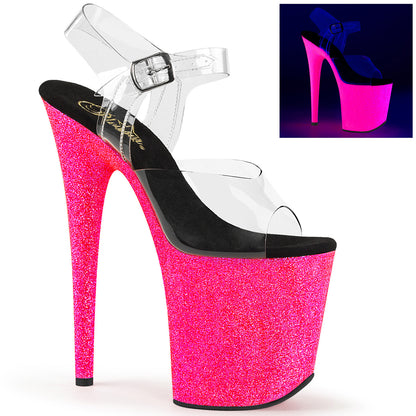 FLAMINGO-808UVG Sexy Shoes Clear Neon Pink Glitter Strippers