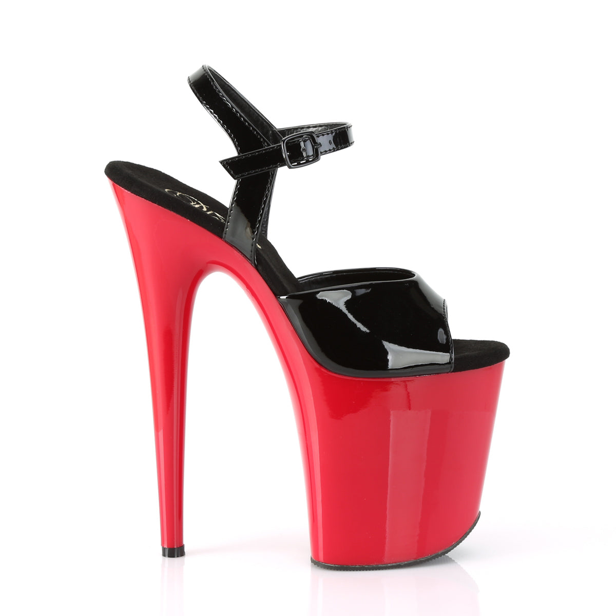 FLAMINGO-809 8" Heel Black Patent Red Pole Dancer Platform Shoes