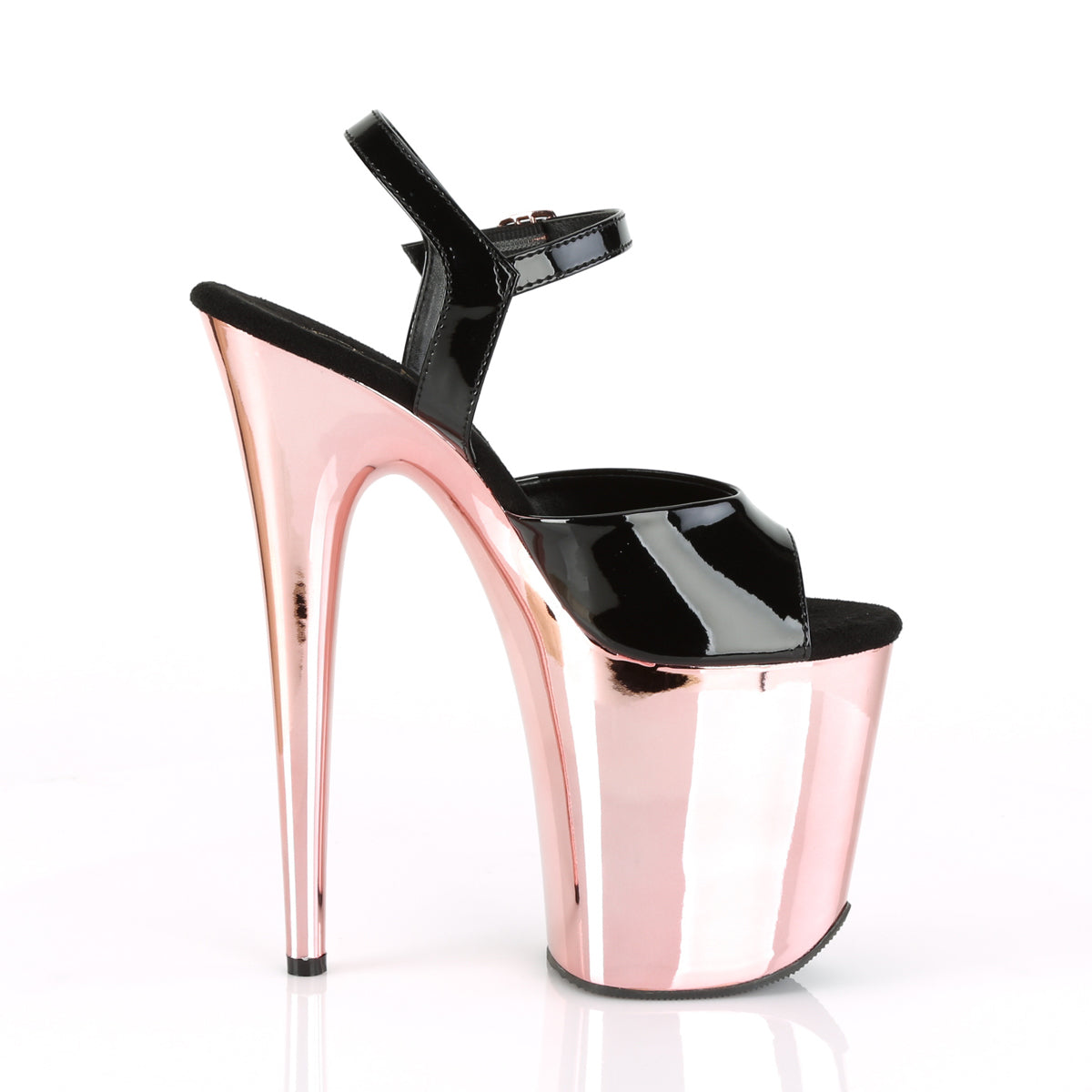 FLAMINGO-809 Pleaser 8" Heel Black Rose Gold Strippers Shoes-Pleaser- Sexy Shoes Fetish Heels