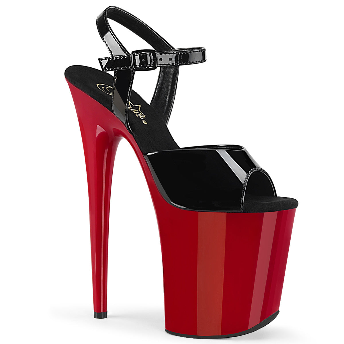 FLAMINGO-809 8" Heel Black Patent Red Pole Dancer Platform Shoes