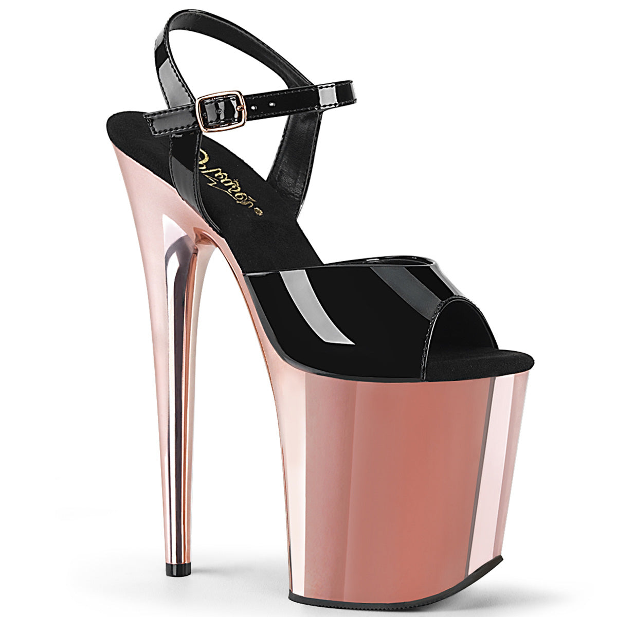 FLAMINGO-809 Pleaser 8" Heel Black Rose Gold Strippers Shoes-Pleaser- Sexy Shoes