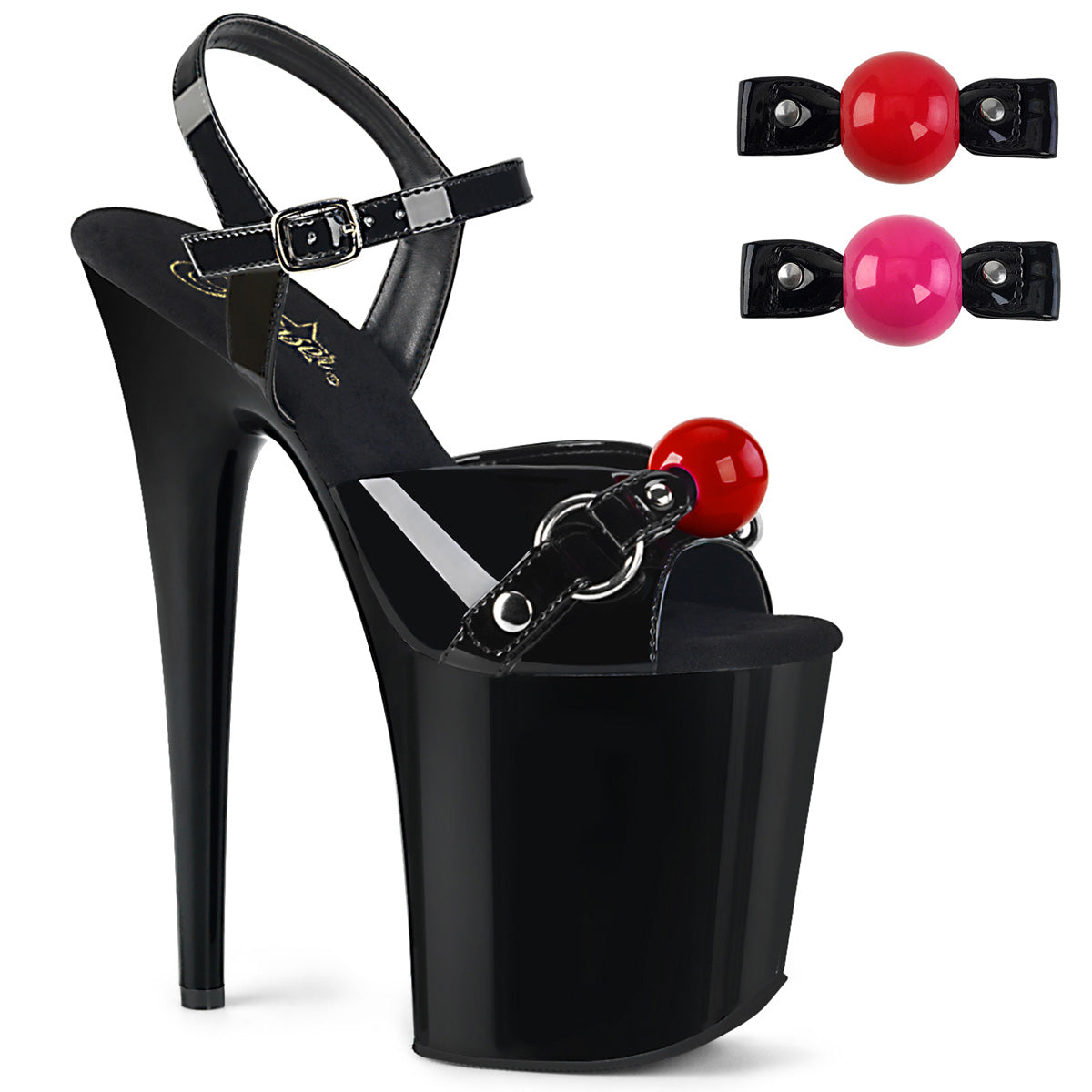 FLAMINGO-809GB 8" Heel Black Patent Pole Dancing Platforms-Pleaser- Sexy Shoes