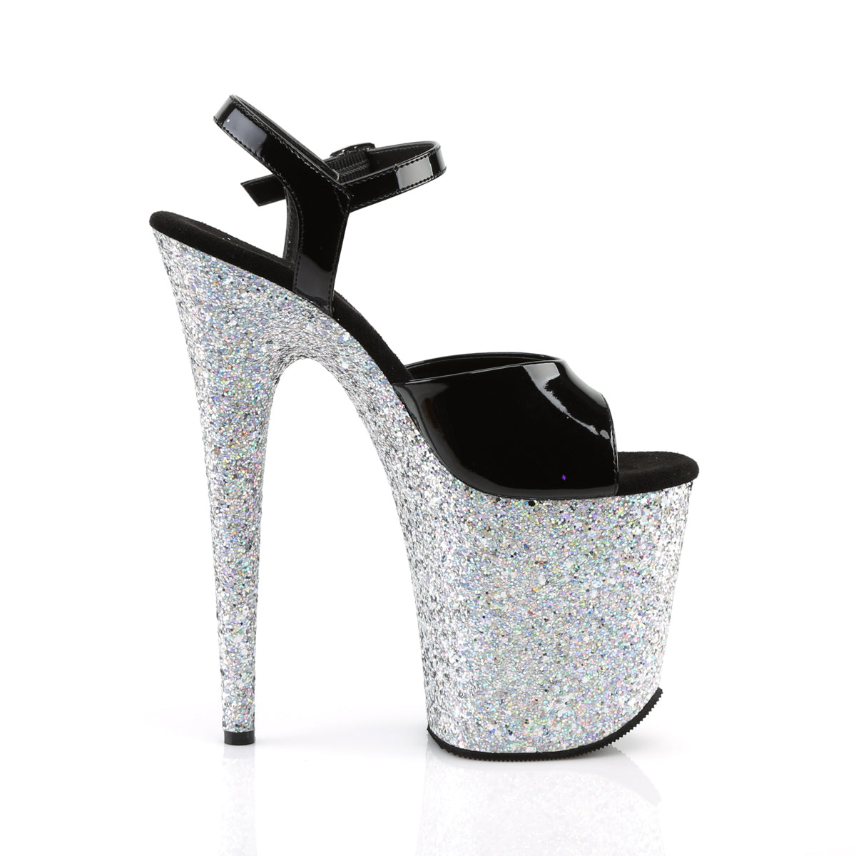 FLAMINGO-809LG 8" Heel Black Silver Glitter Strippers Shoes-Pleaser- Sexy Shoes Fetish Heels