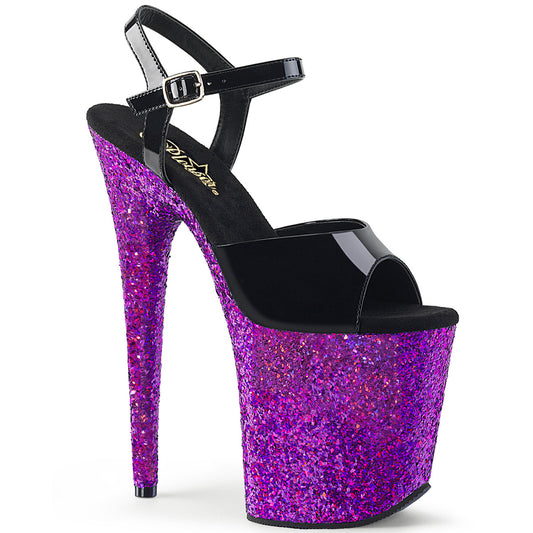 FLAMINGO-809LG 8" Heel Black Purple Glitter Strippers Shoes-Pleaser- Sexy Shoes