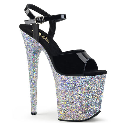 FLAMINGO-809LG 8" Heel Black Silver Glitter Exotic Dancing Shoes