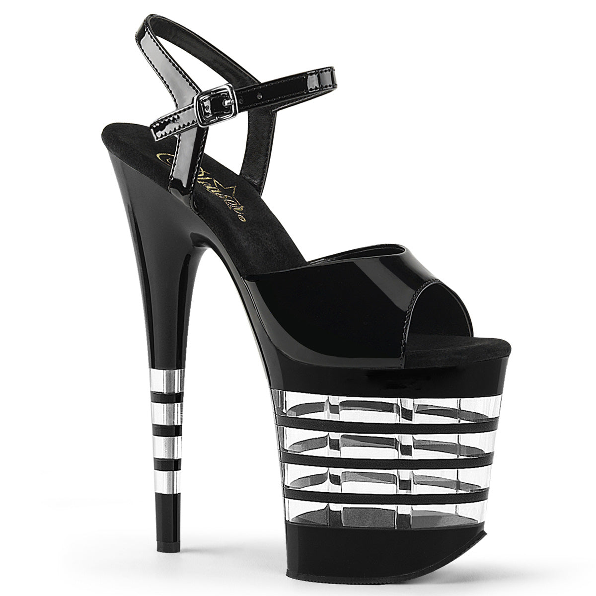FLAMINGO-809LN 8" Heel Black Patent  Stripper Platforms High Heels