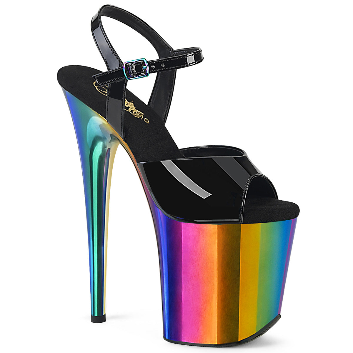 FLAMINGO-809RC-Black-Pat-Rainbow-Chrome-Pleaser-Platforms-(Exotic-Dancing)
