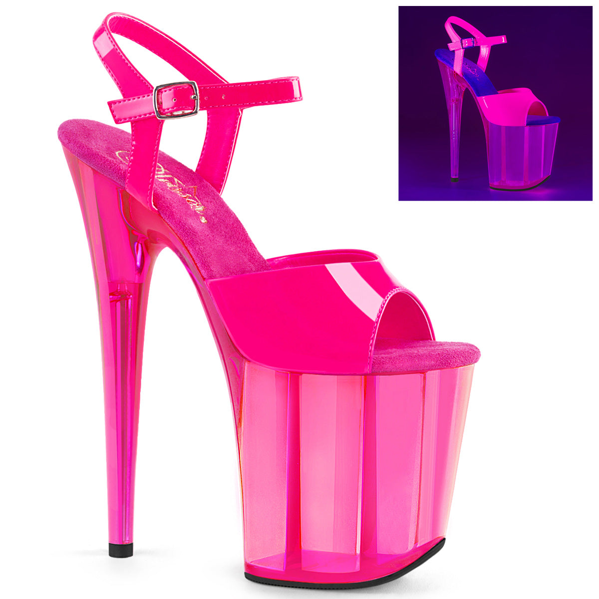 FLAMINGO-809UVT 8" Heel Neon Hot Pink  Stripper Platforms High Heels