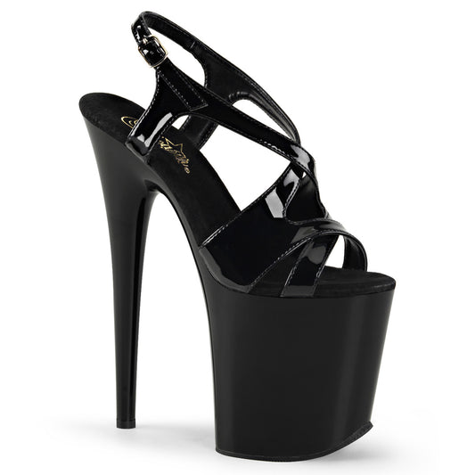FLAMINGO-831 8 Inch Heel Black Patent Pole Dancing Platforms-Pleaser- Sexy Shoes