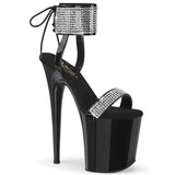 FLAMINGO-870 Pleaser 8" Heel Black Patent Exotic Dancing Bling Ankle Cuff Heels