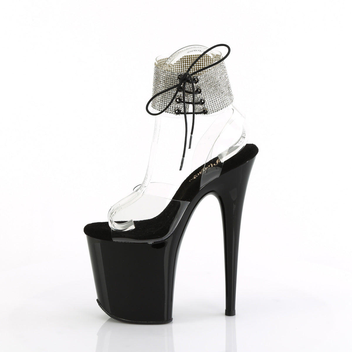 FLAMINGO-891-2RS Pleaser Rhinestone Cuff 8 Inch High heel Black Stripper Shoes