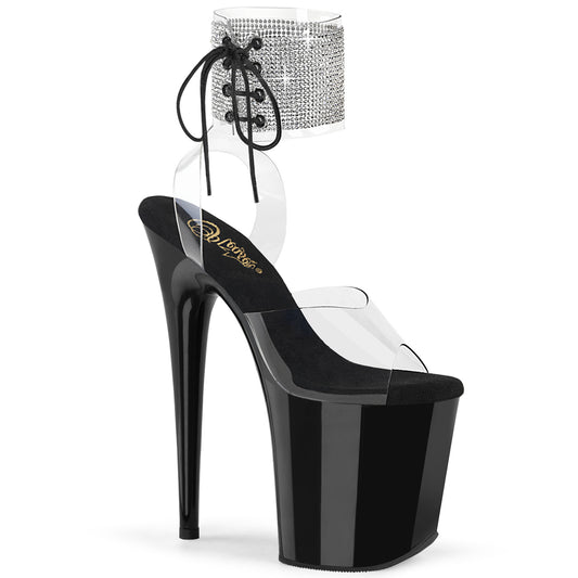 FLAMINGO-891-2RS Pleaser Rhinestone Cuff 8 Inch High heel Black Stripper Shoes