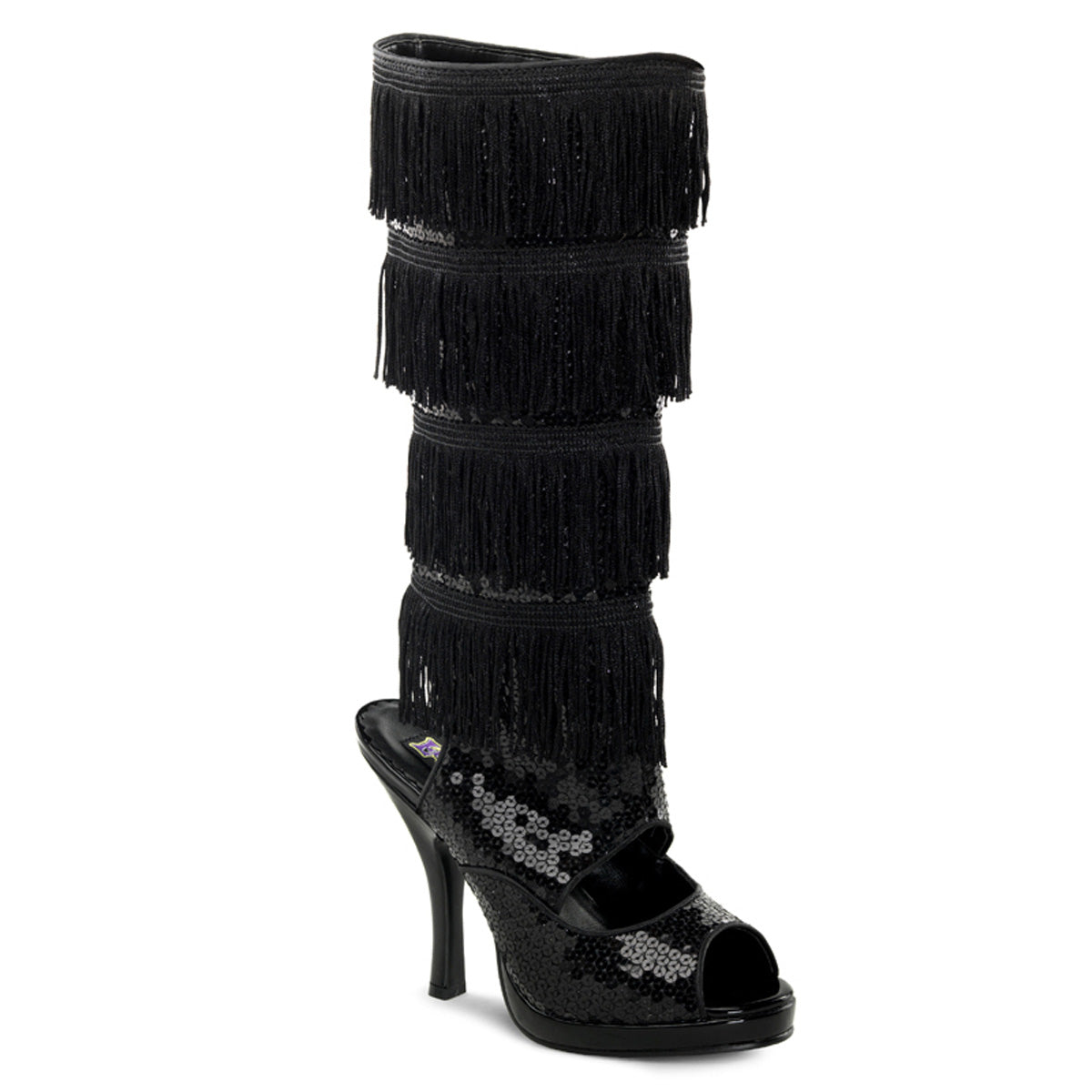 FLAPPER-168 3 Inch Heel Black Sequins Women's Boots Funtasma Costume Shoes