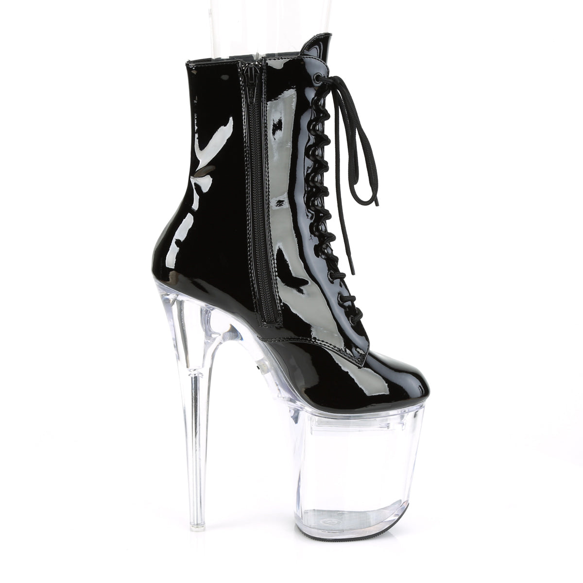 FLASHDANCE-1020-8 8" Heel Black Clear Pole Dancer Platforms-Pleaser- Sexy Shoes Fetish Heels