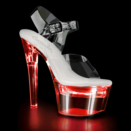 FLASHDANCE-708 Pleaser 7" Heel Clear Stripper Sandals with Lights