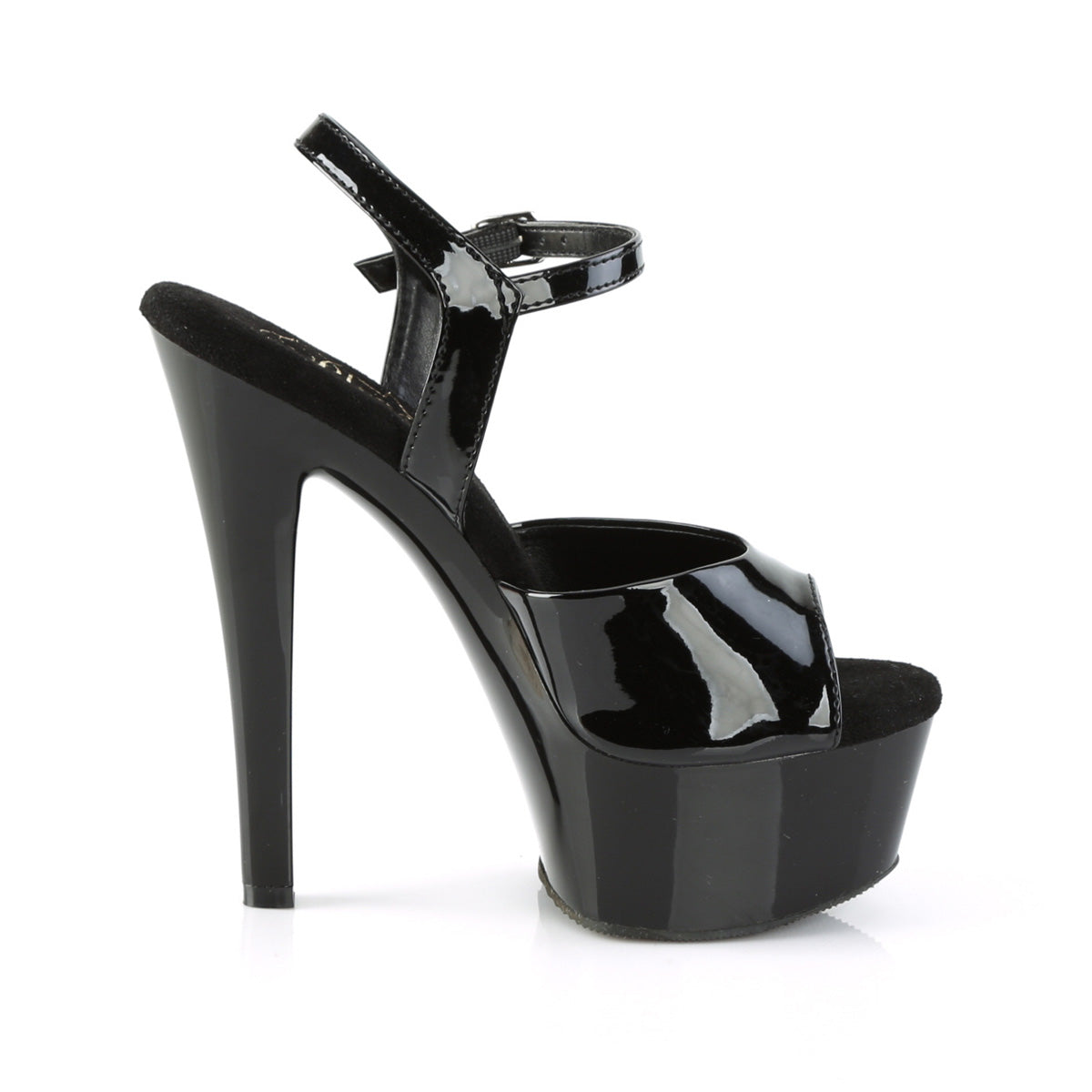 GLEAM-609 Pleaser 6 Inch Black Patent Ankle Strap Stripper Heels