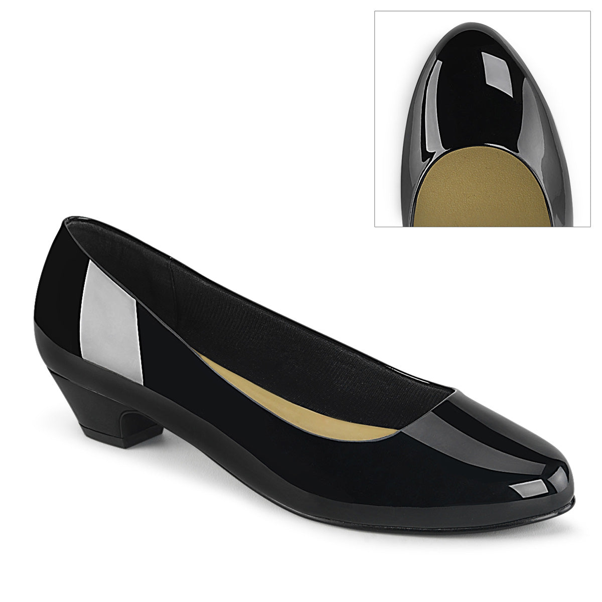 GWEN-01 Large Size Ladies Shoes 1.5" Heel Black Patent Fetish Footwear