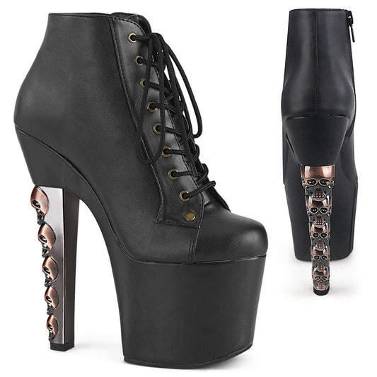 HEX-1005 Pleaser Alternative Skull Heel Black Lace Up Ankle Boots