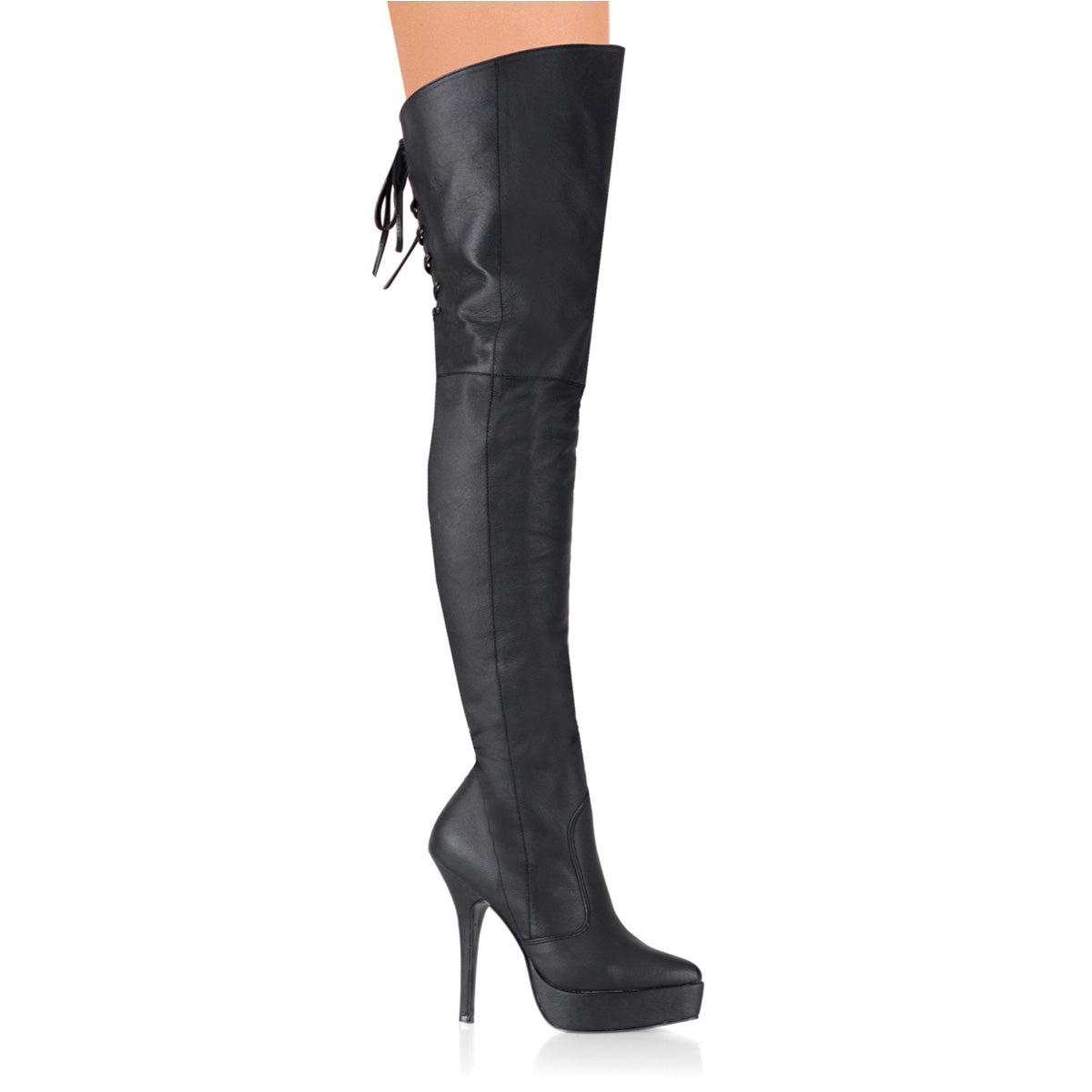 INDULGE-3011 Devious 5" Heel Black Leather Sexy Thigh Boots