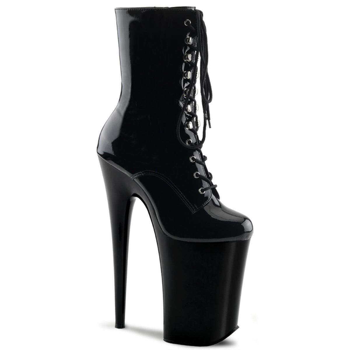 INFINITY-1020 Pleaser 9" Heel Black Stripper Platforms Lace Up Ankle Boots