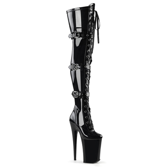 INFINITY-3028 9" Black Stretch Patent Pole Dancer Platforms-Pleaser- Sexy Shoes