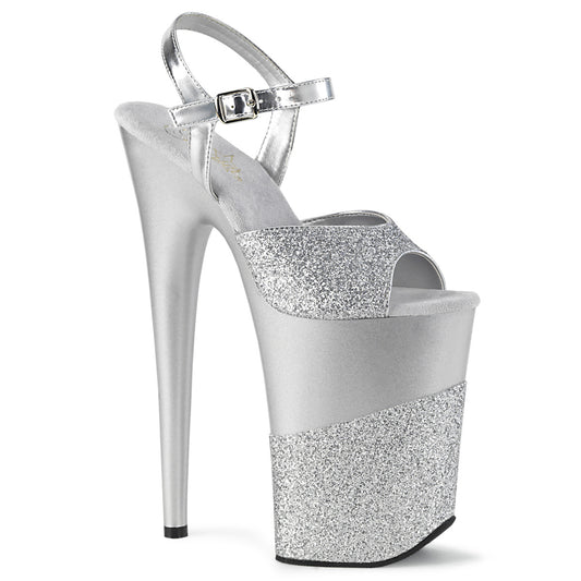 INFINITY-909-2G 9" Heel Silver Glitter Pole Dancer Platforms-Pleaser- Sexy Shoes