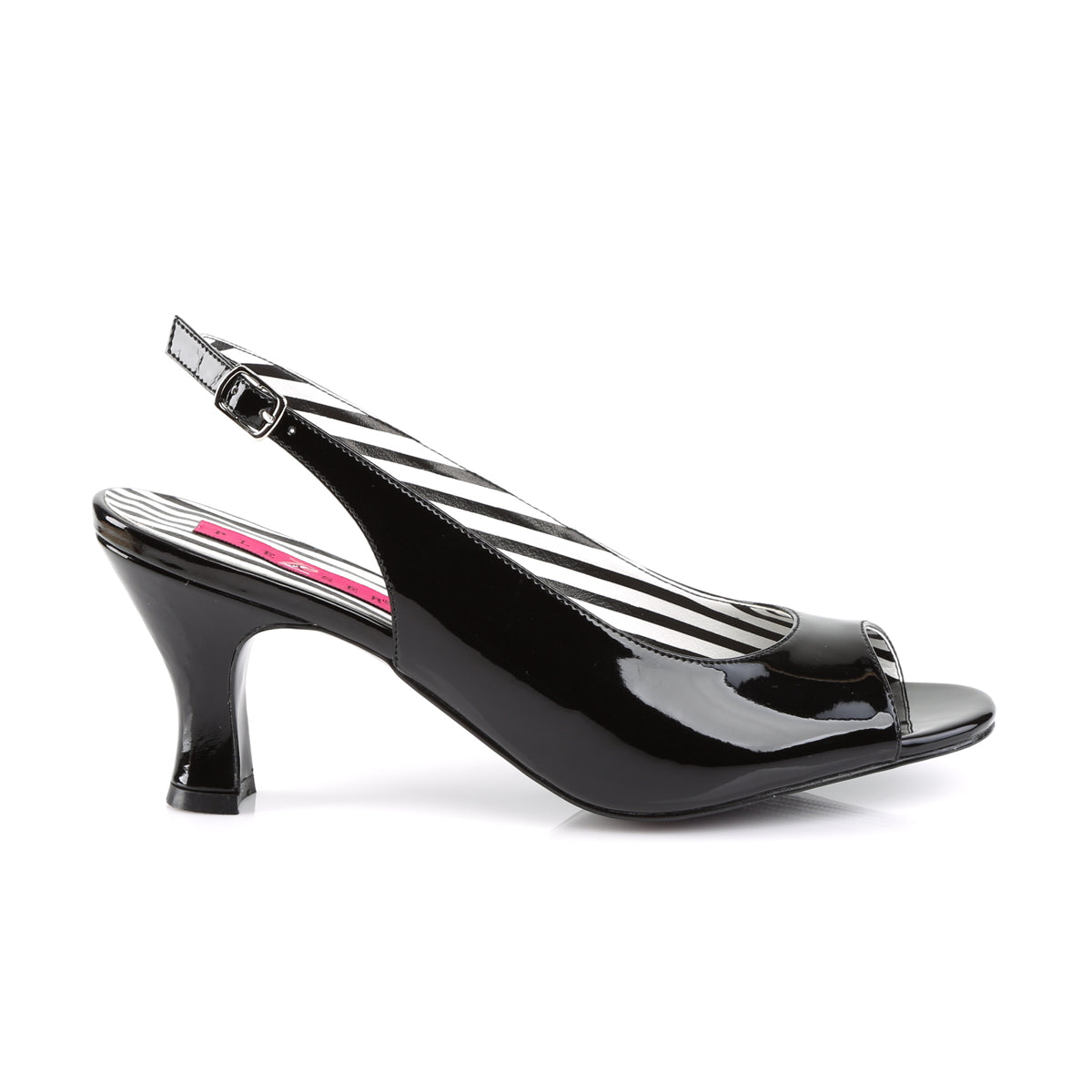 JENNA-02 Pink Label 3 Inch Heel Black Patent Fetish Footwear-Pleaser Pink Label- Large Size Ladies Shoes